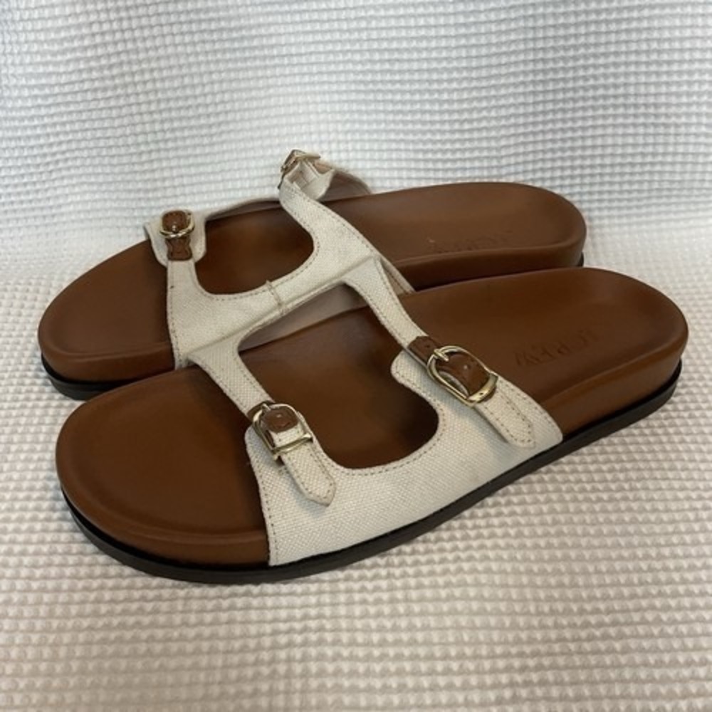 J. Crew Colbie White Buckle Sandals Women 8,5 India Textile/Leather